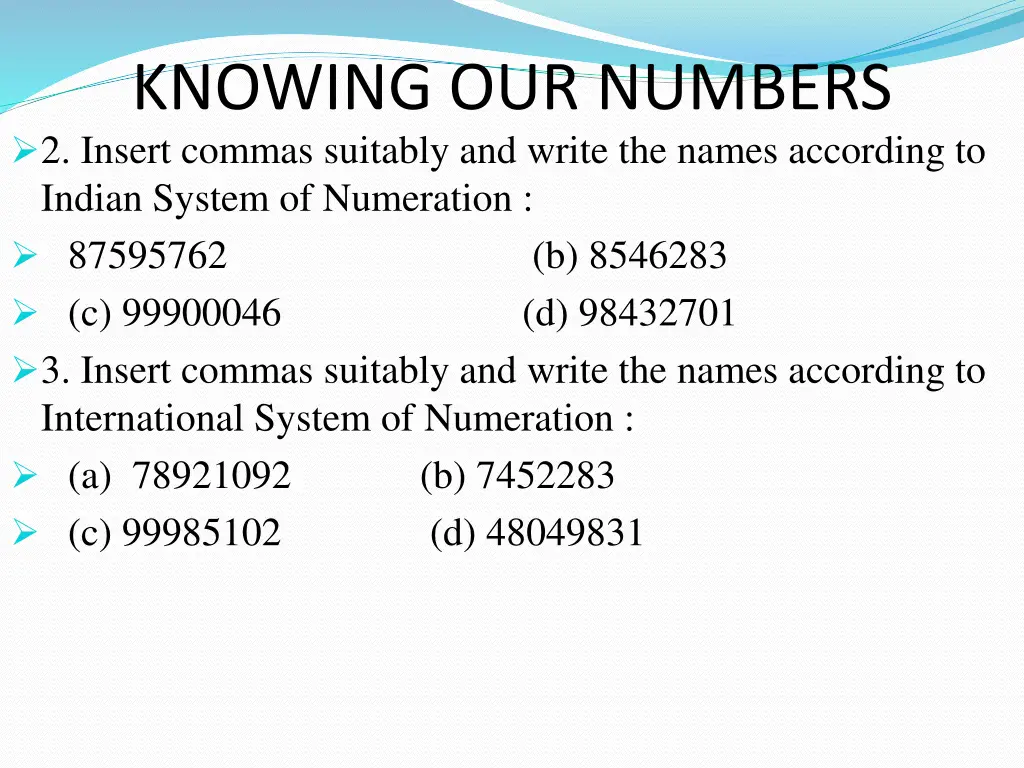 knowing our numbers 2 insert commas suitably