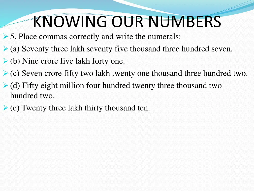 knowing our numbers 5 place commas correctly