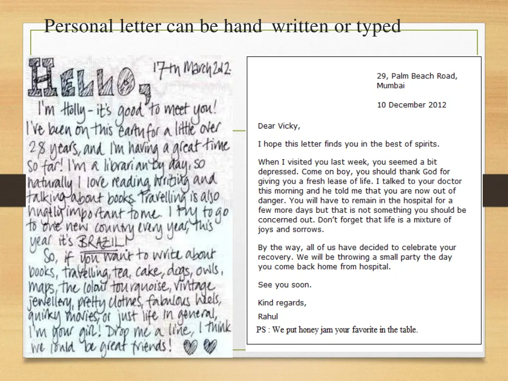 personal letter can be hand written or typed