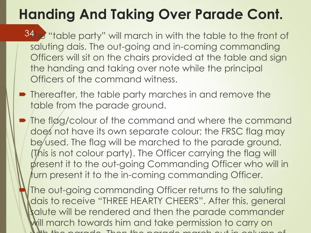 handing and taking over parade cont