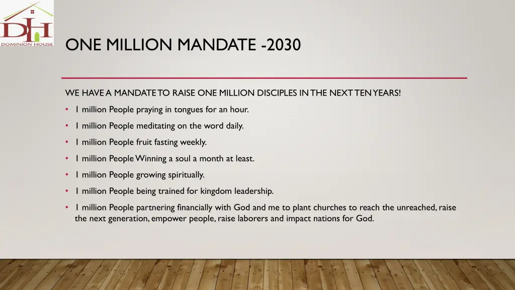 one million mandate 2030