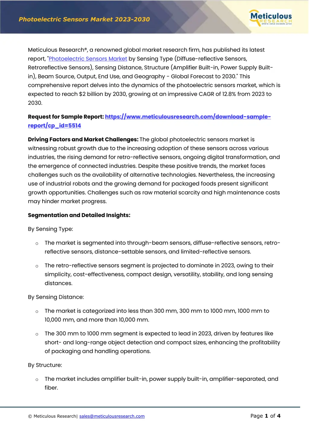 photoelectric sensors market 202 3 203 0