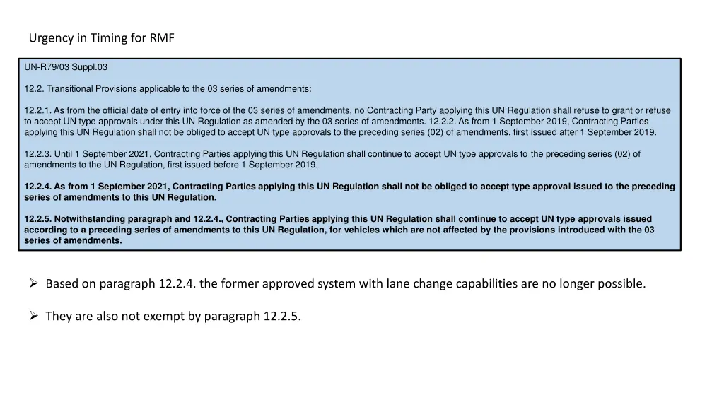 urgency in timing for rmf