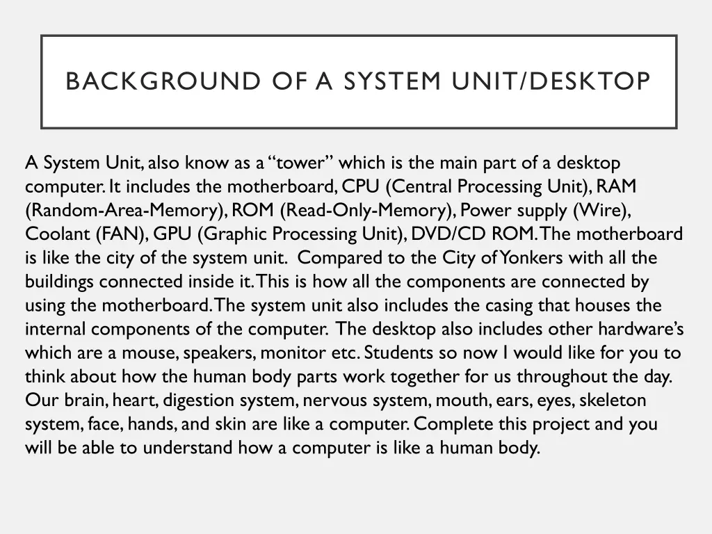 background of a system unit desktop