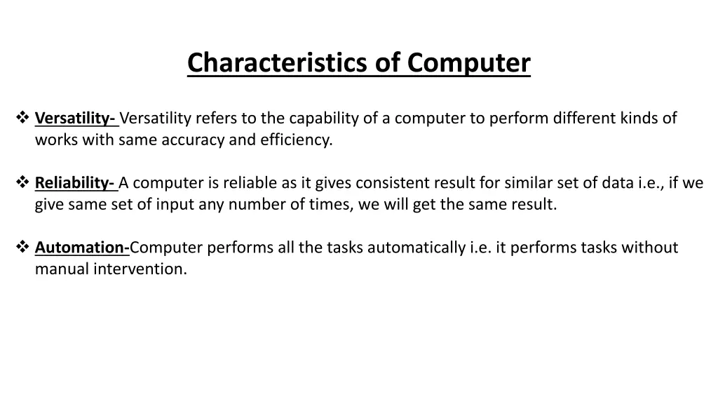 characteristics of computer