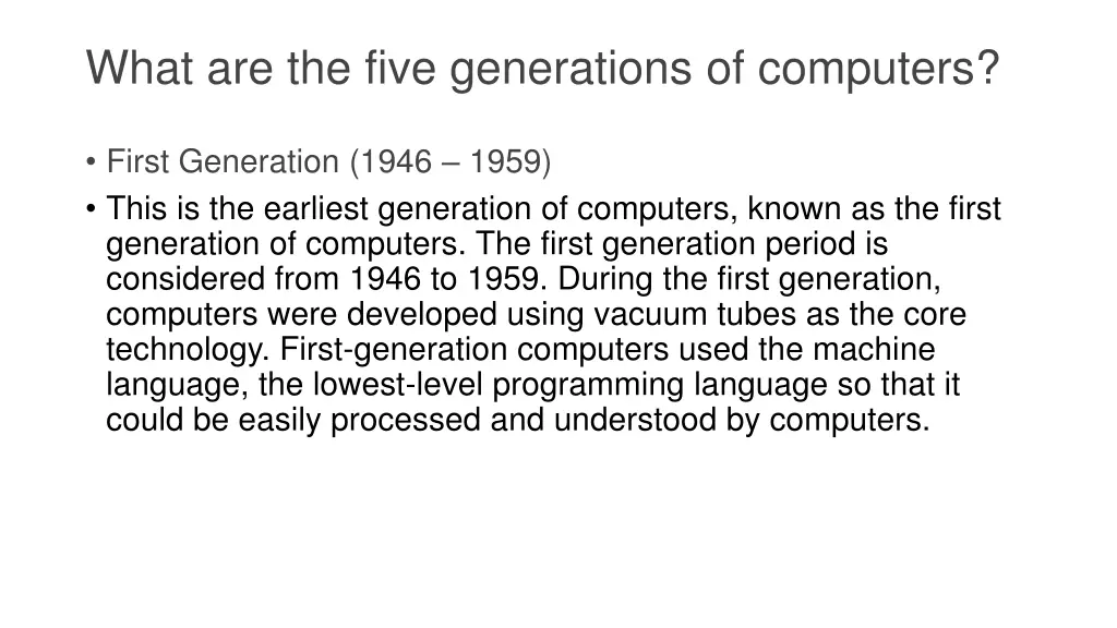 what are the five generations of computers