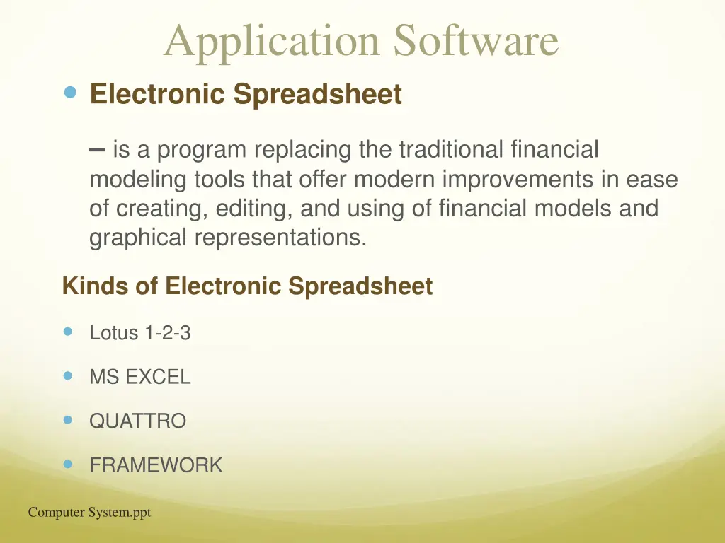 application software electronic spreadsheet