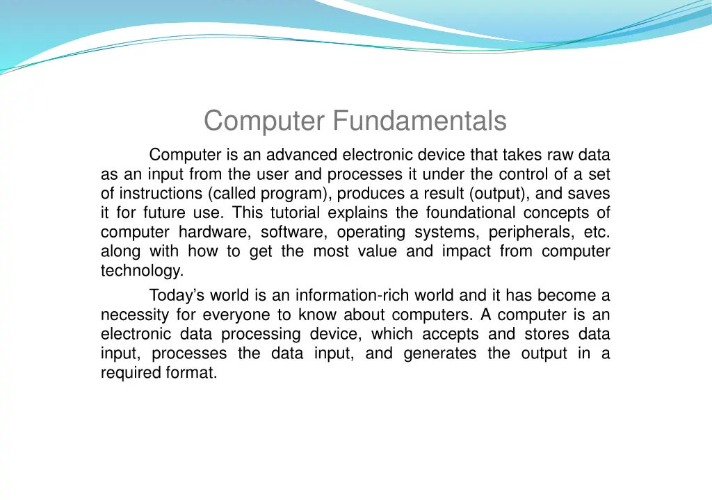 computer fundamentals computer is an advanced