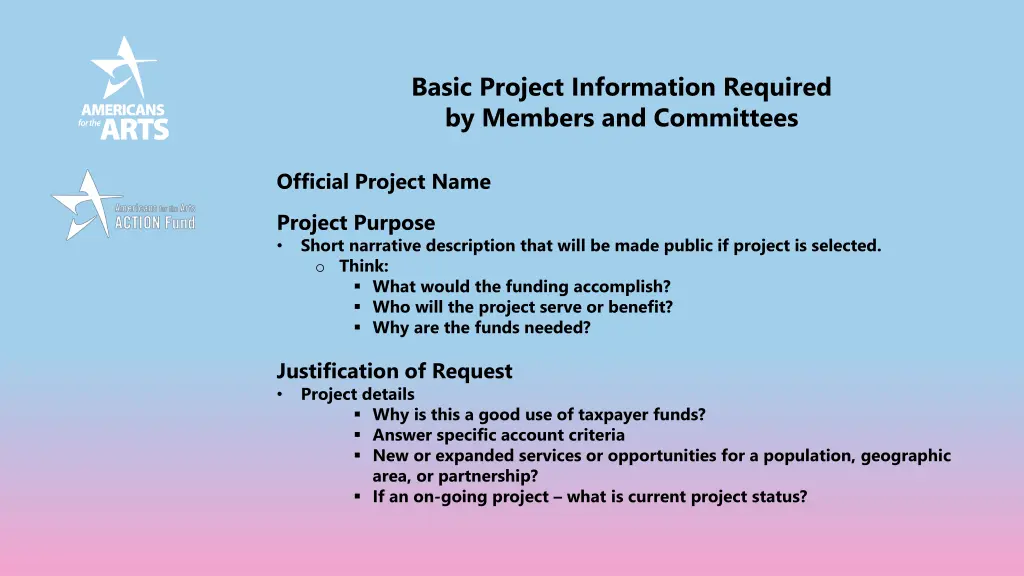 basic project information required by members