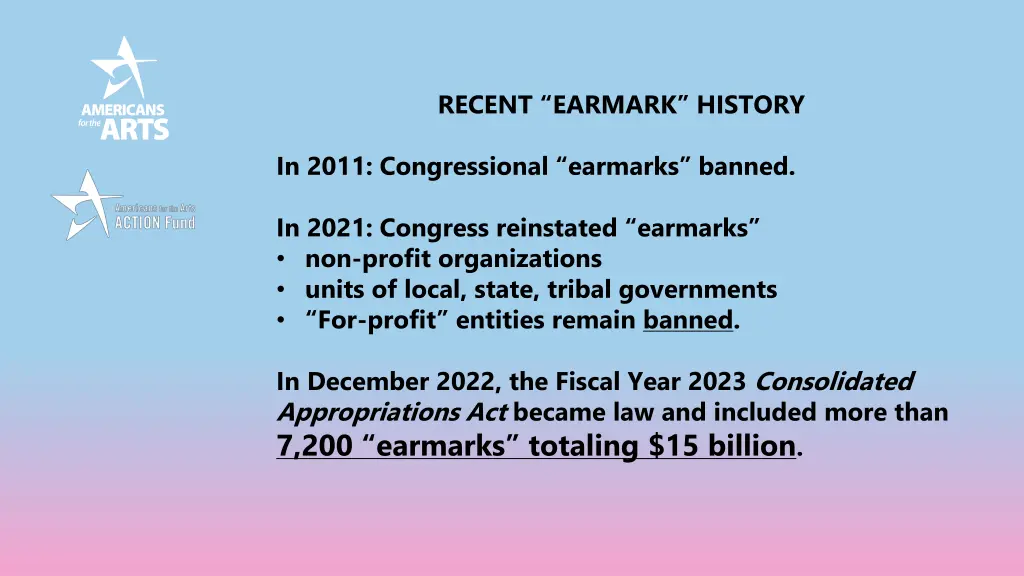 recent earmark history