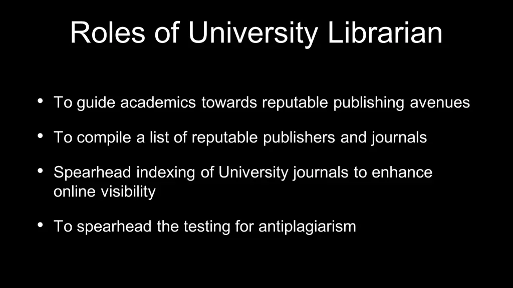 roles of university librarian