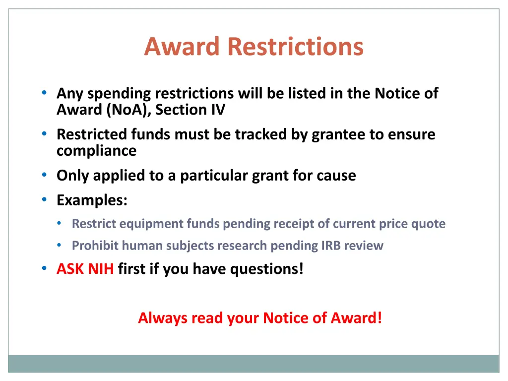 award restrictions