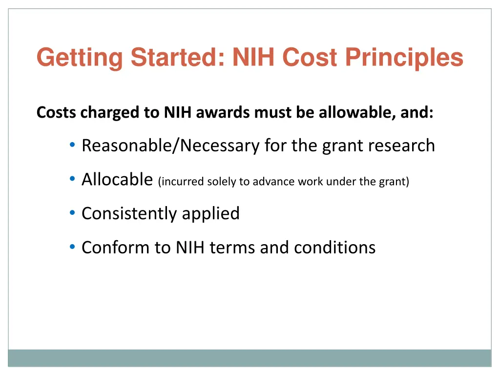 getting started nih cost principles