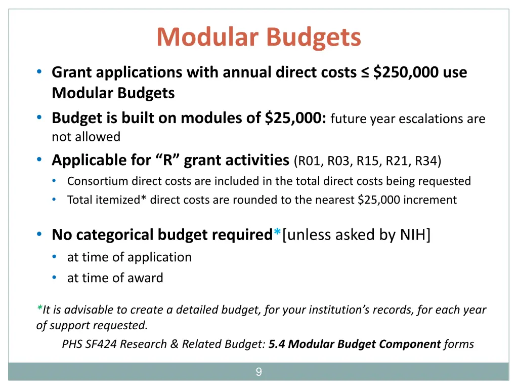 modular budgets