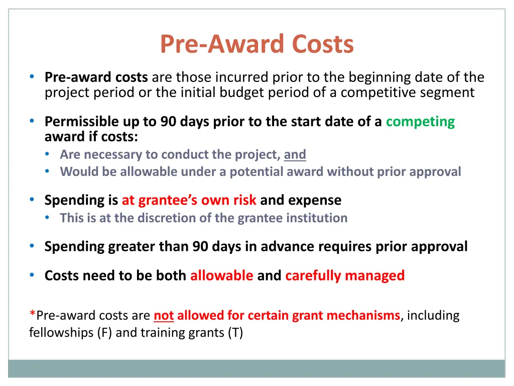 pre award costs