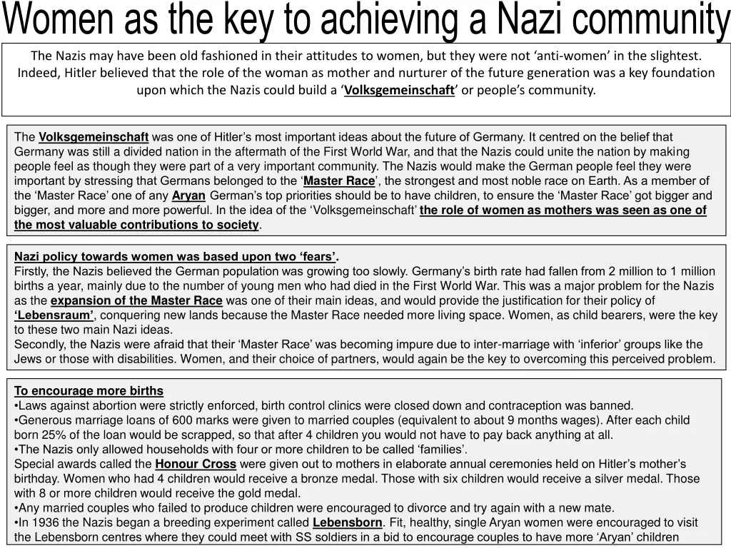 women as the key to achieving a nazi community