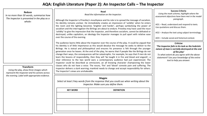 aqa english literature paper 2 an inspector calls