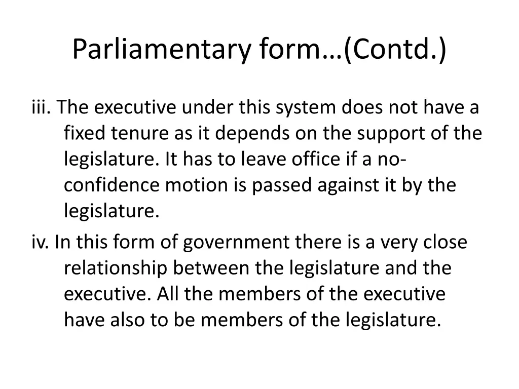 parliamentary form contd