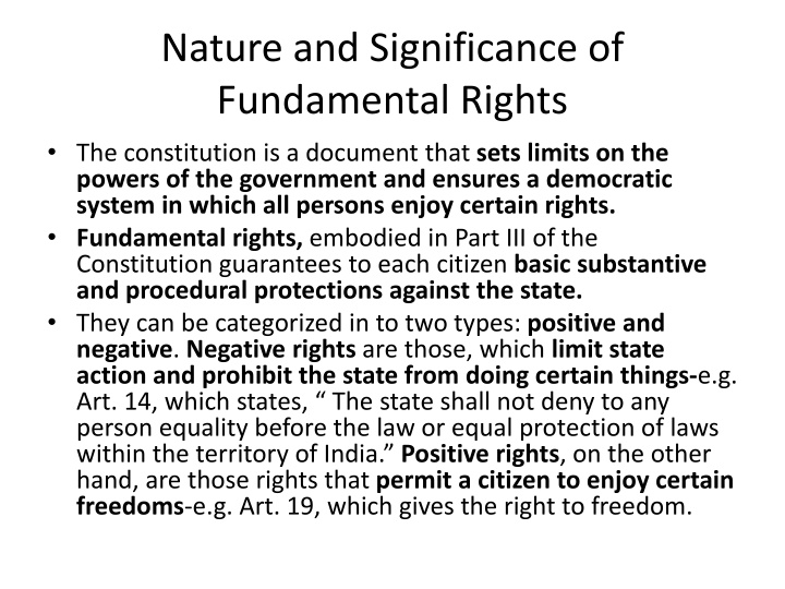 nature and significance of fundamental rights