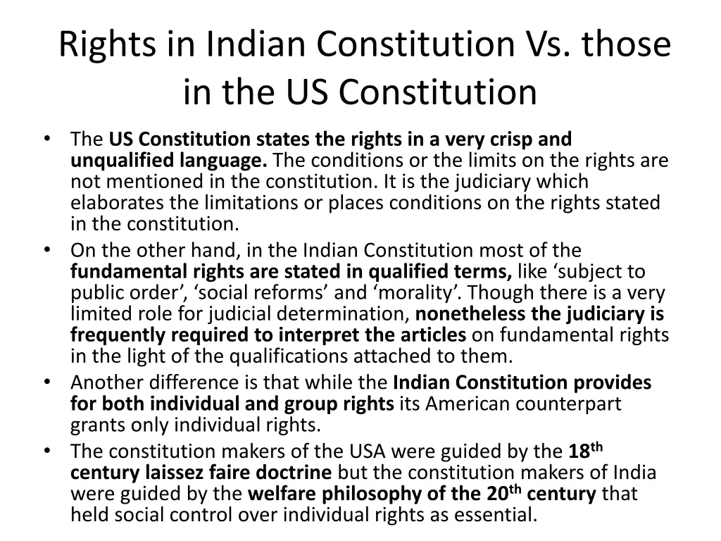 rights in indian constitution vs those