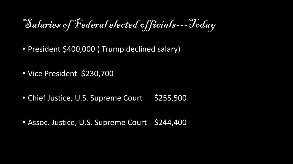 salaries of federal elected officials today 1