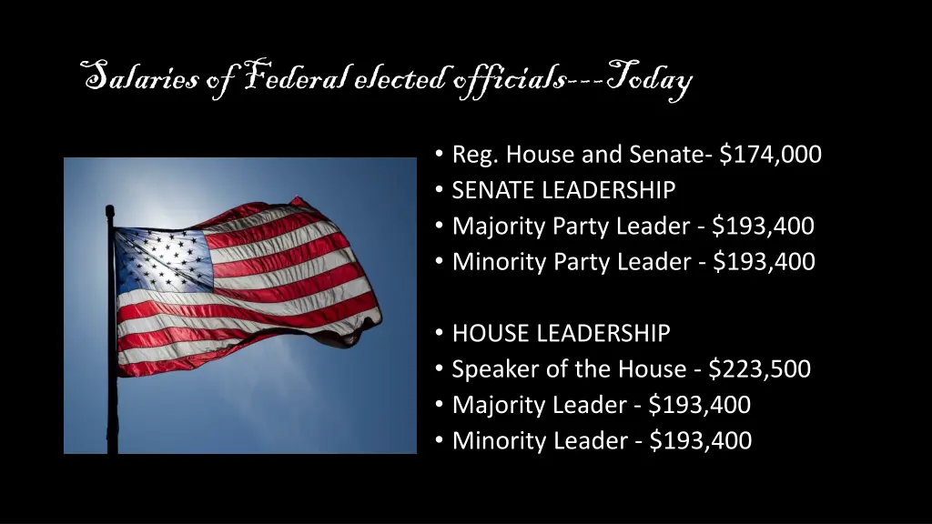 salaries of federal elected officials today