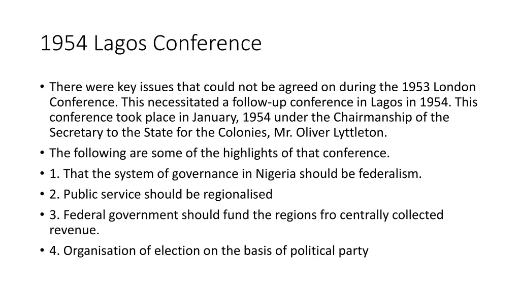 1954 lagos conference