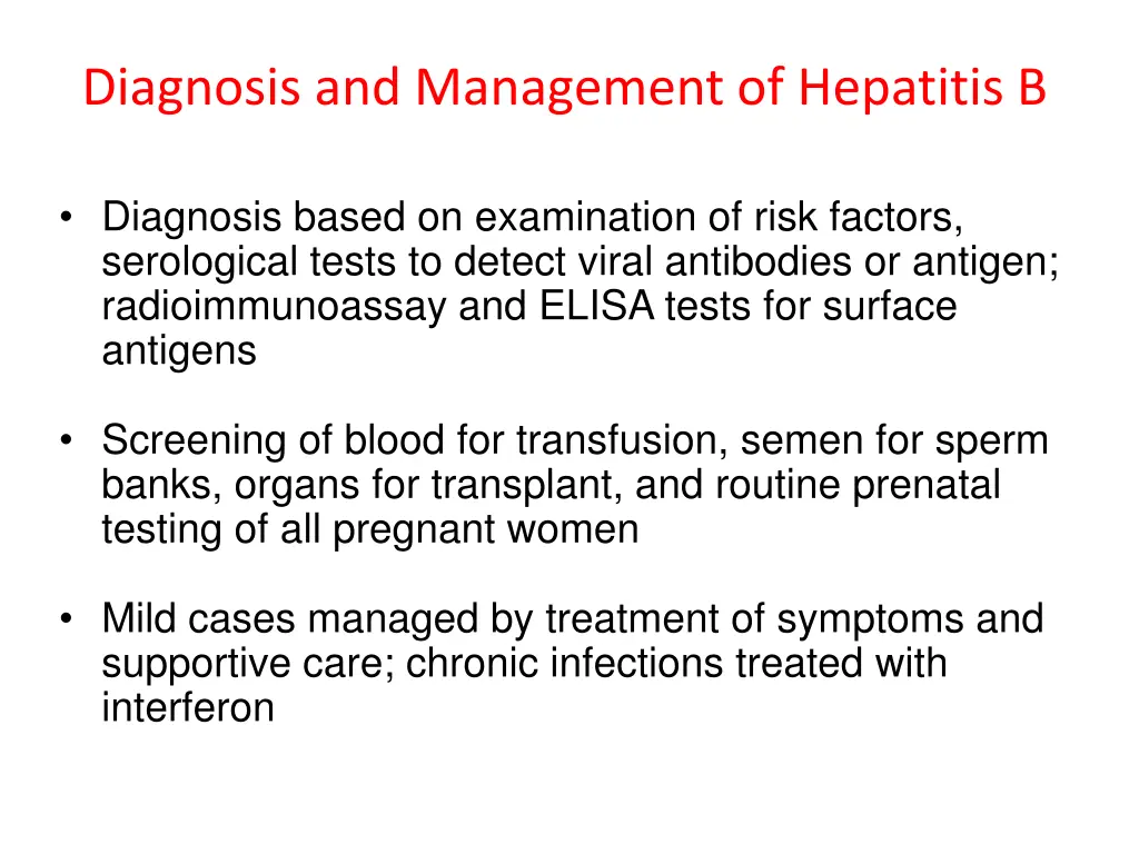 diagnosis and management of hepatitis b