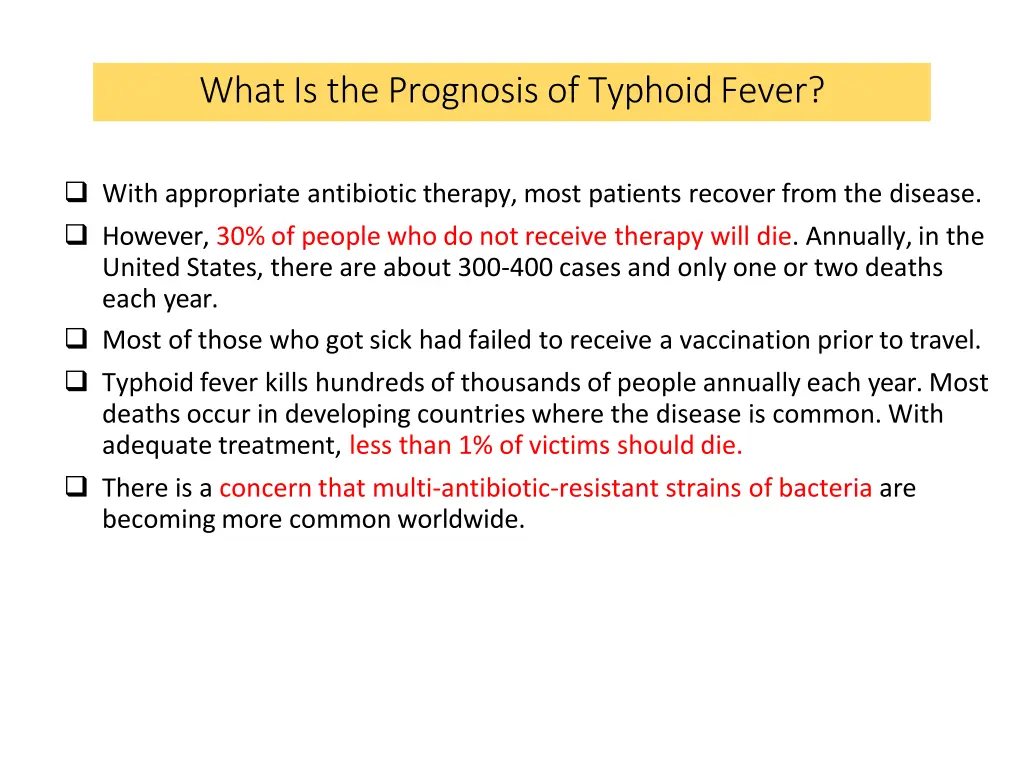 whatis theprognosis of typhoidfever