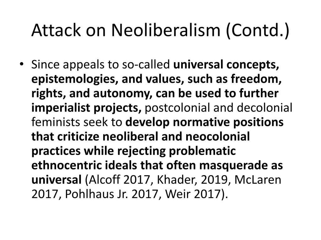 attack on neoliberalism contd