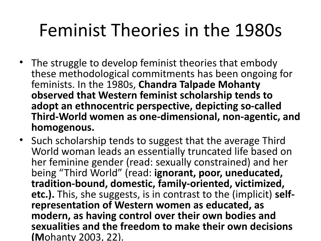 feminist theories in the 1980s