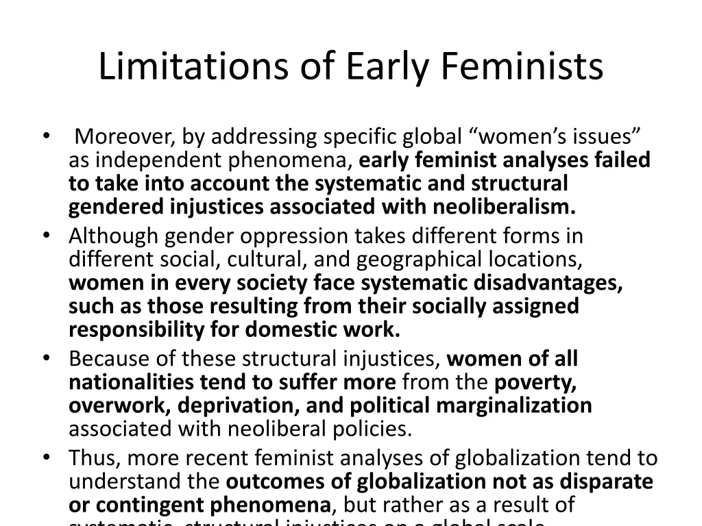 limitations of early feminists