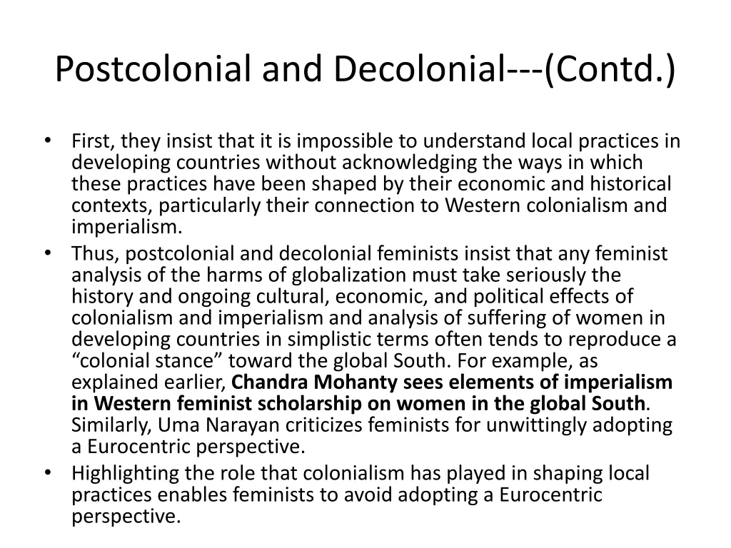 postcolonial and decolonial contd