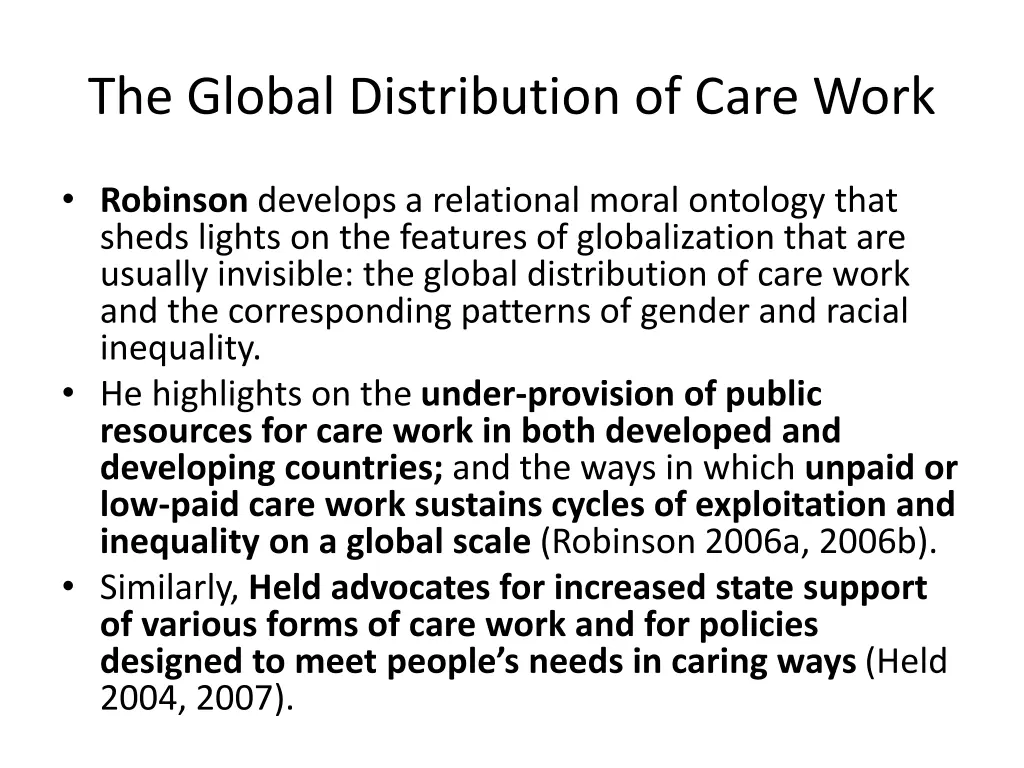 the global distribution of care work