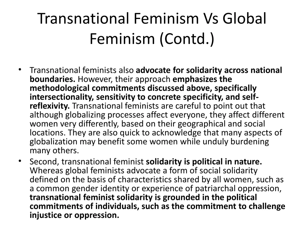 transnational feminism vs global feminism contd