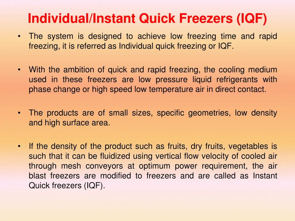 individual instant quick freezers iqf