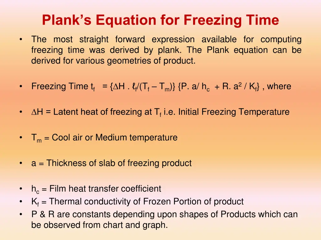 plank s equation for freezing time