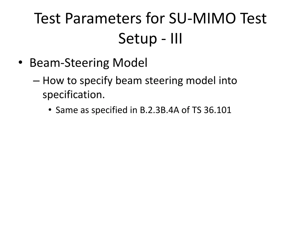 test parameters for su mimo test setup iii