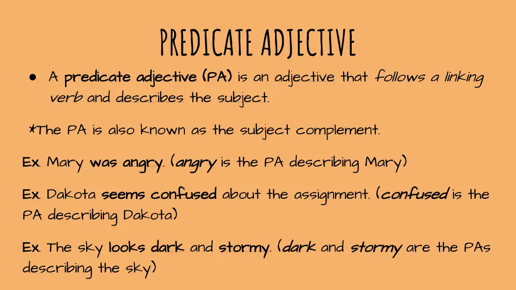 predicate adjective predicate adjective