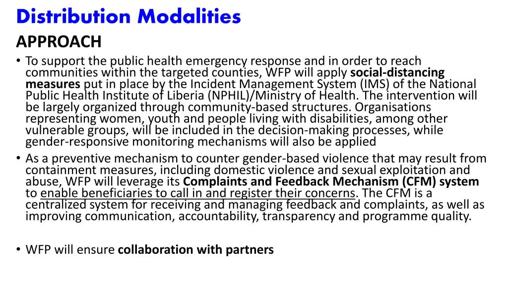 distribution modalities approach to support