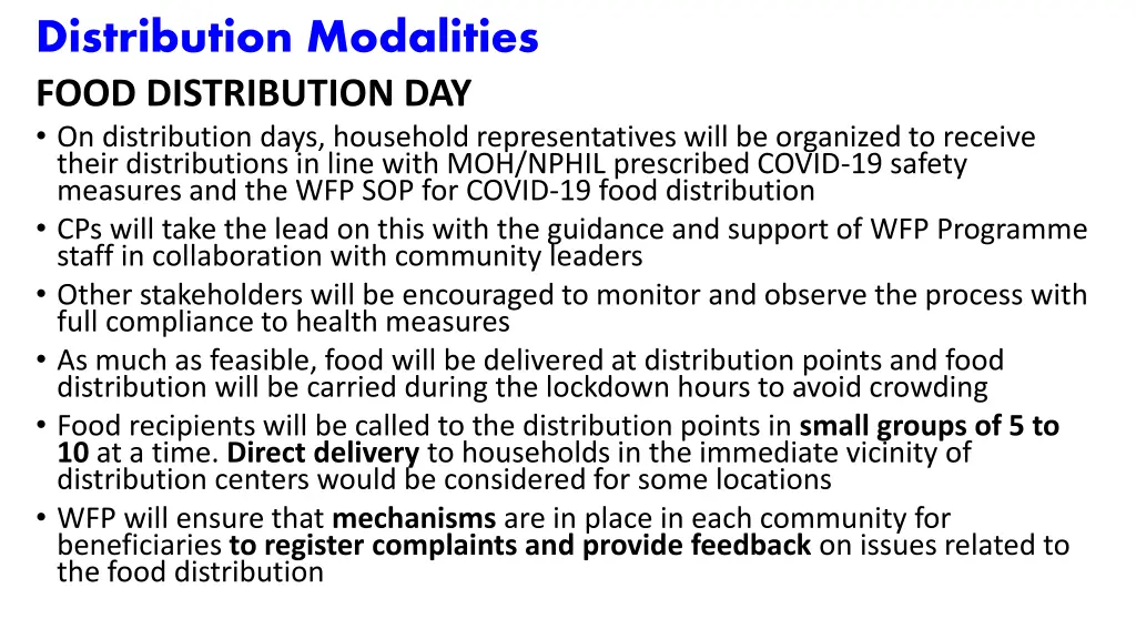 distribution modalities food distribution