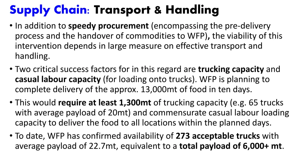 supply chain transport handling in addition