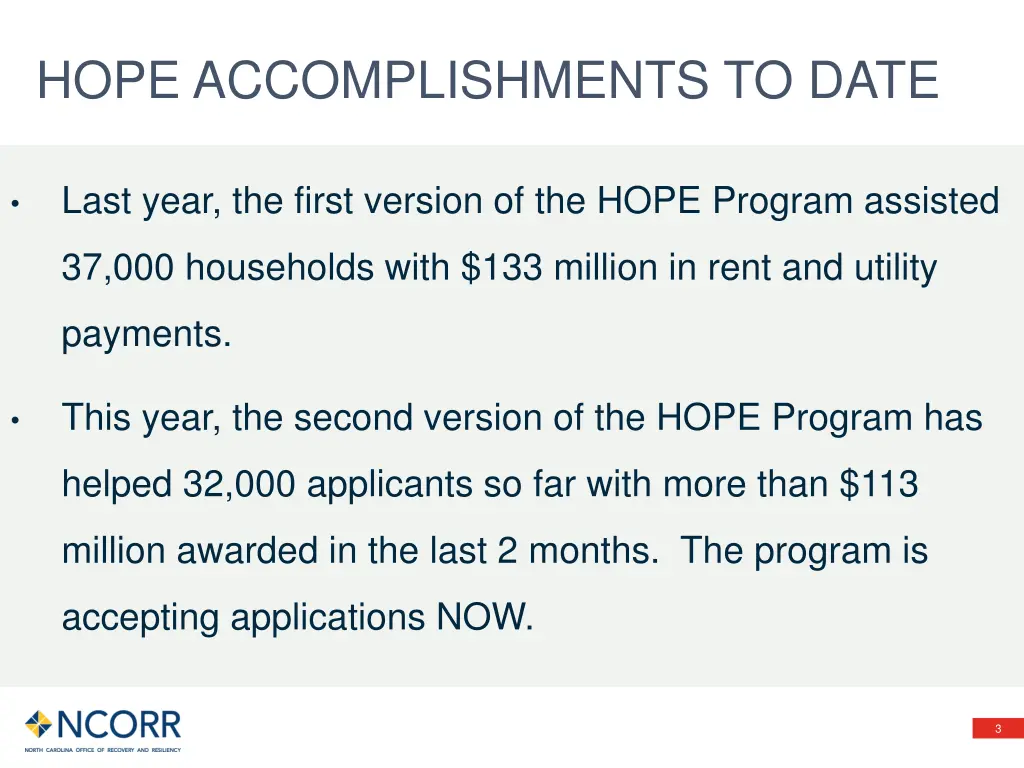 hope accomplishments to date