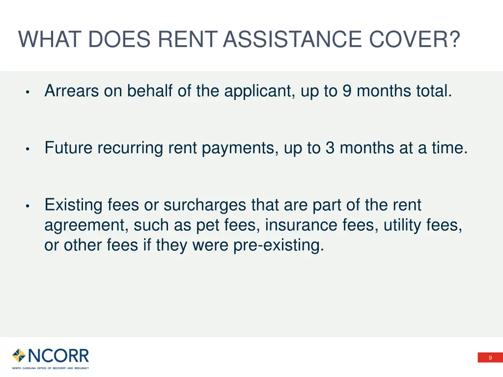 what does rent assistance cover