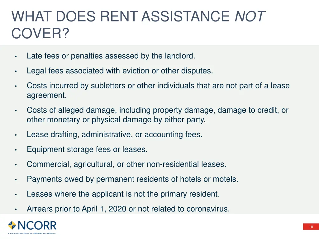 what does rent assistance not cover