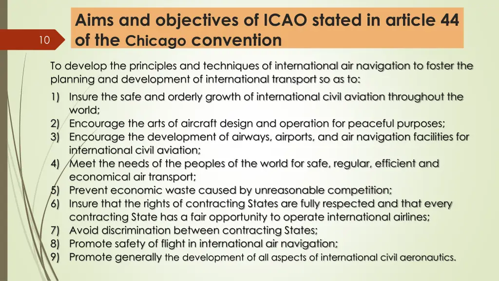 aims and objectives of icao stated in article