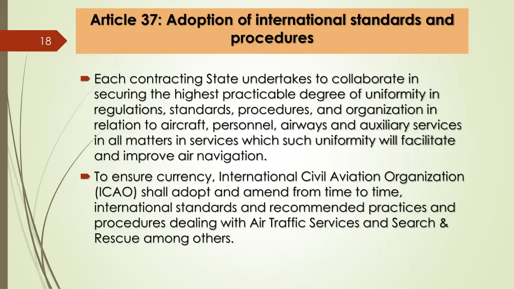 article 37 adoption of international standards