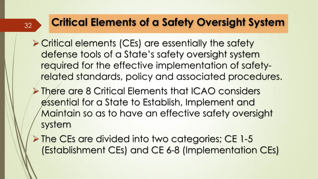 critical elements of a safety oversight system