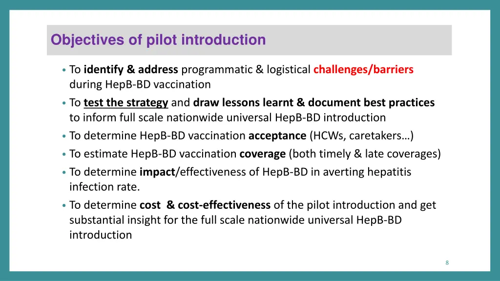 objectives of pilot introduction