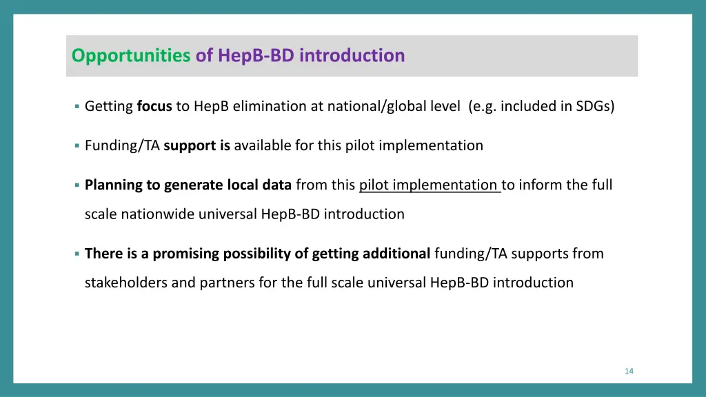 opportunities of hepb bd introduction